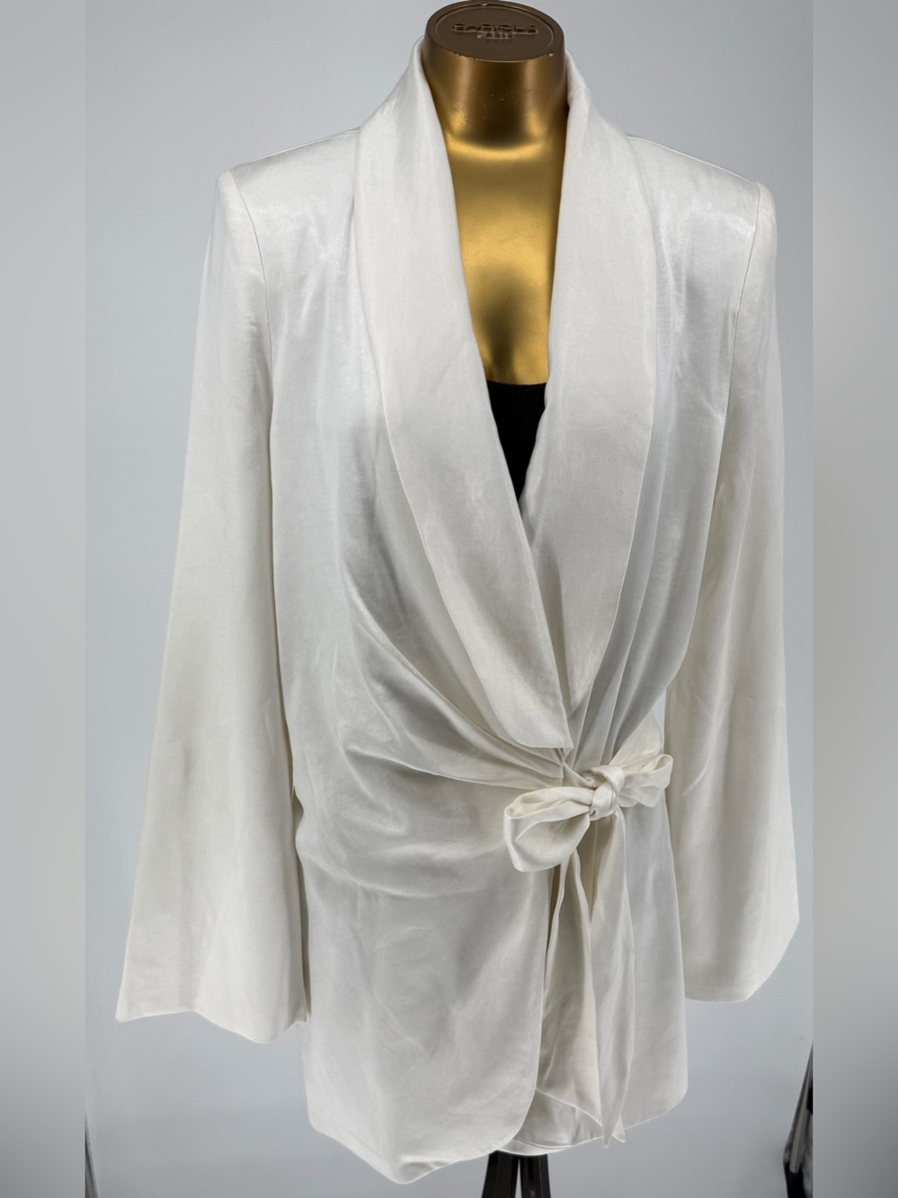 NWT BABYBOO Jalena Ivory Satin Wrap Mini Dress Tie Waist Size Medium